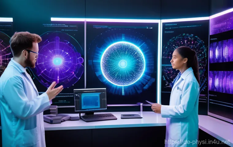 양자 물리학의 실무 활용 - **Quantum Computing Unleashed**
    A futuristic, pristine laboratory bathed in soft, ethereal blue ...