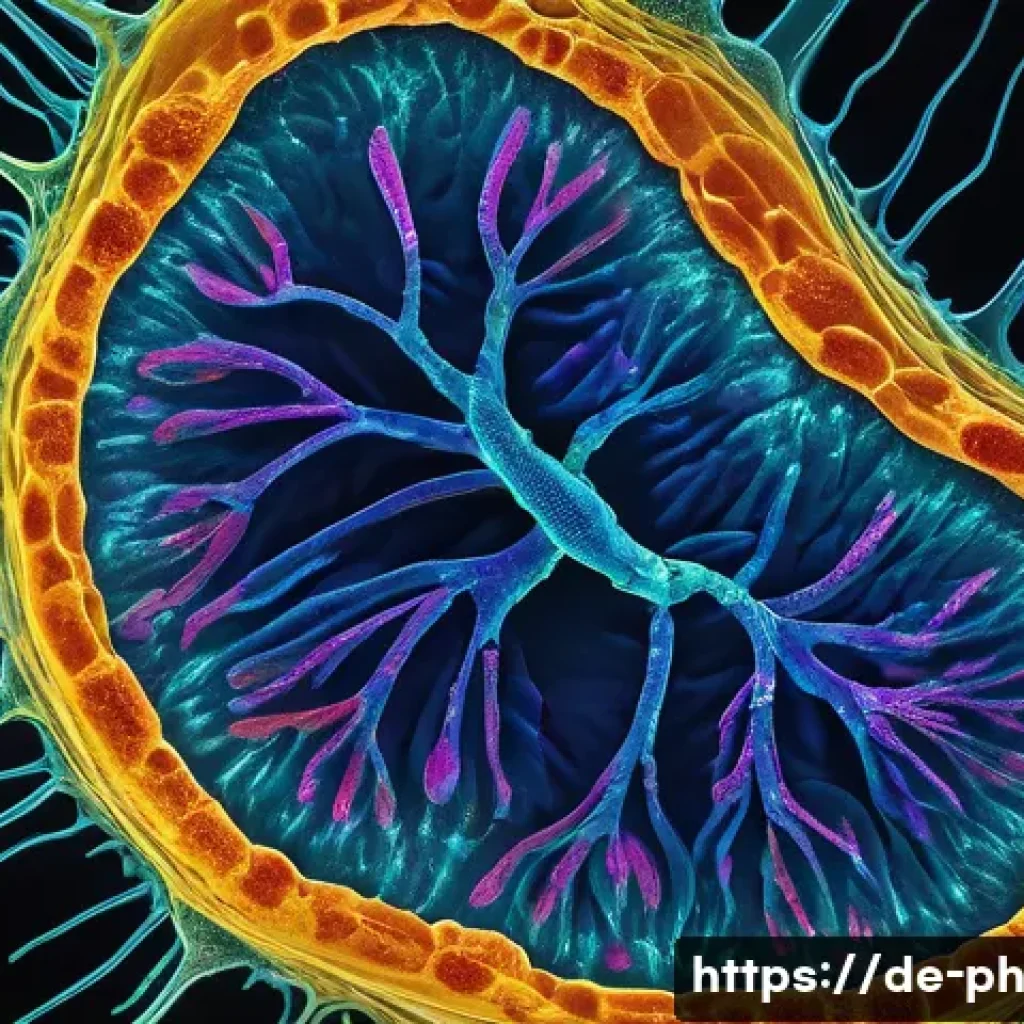 물리학과 생물학의 융합 연구 - A highly detailed scientific illustration of a living human cell under fluorescence lifetime microsc...