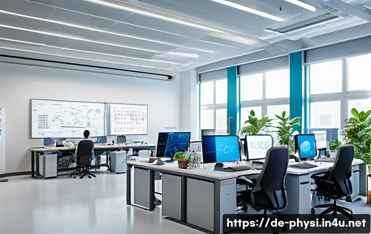 물리학 연구실 문화 - A bright, modern interdisciplinary research institute laboratory scene showing diverse scientists &mdash; ...