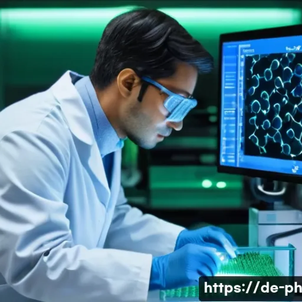 물리학과 학제 간 연구 - A highly detailed laboratory scene showcasing interdisciplinary research in biophysics: a scientist ...