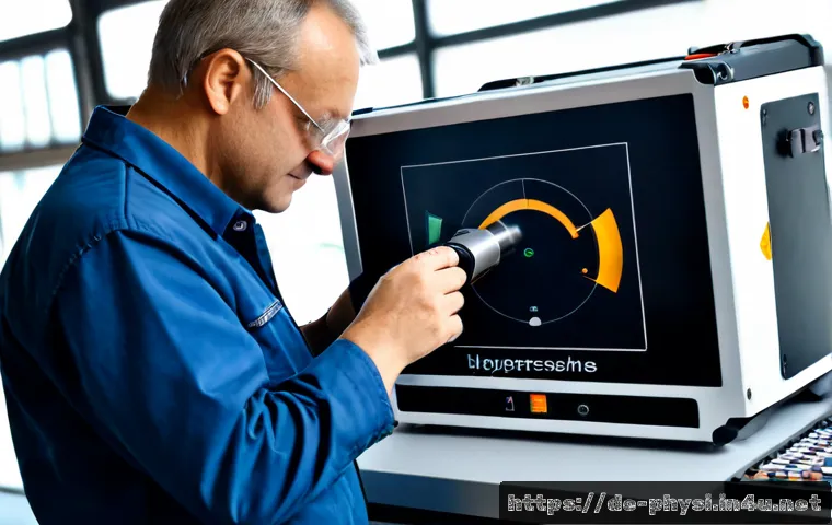 Home 17 물리학 이론의 실무적 활용 - Photorealistic engineering workshop in Germany, a middle-aged technician in clean safety glasses usi...
